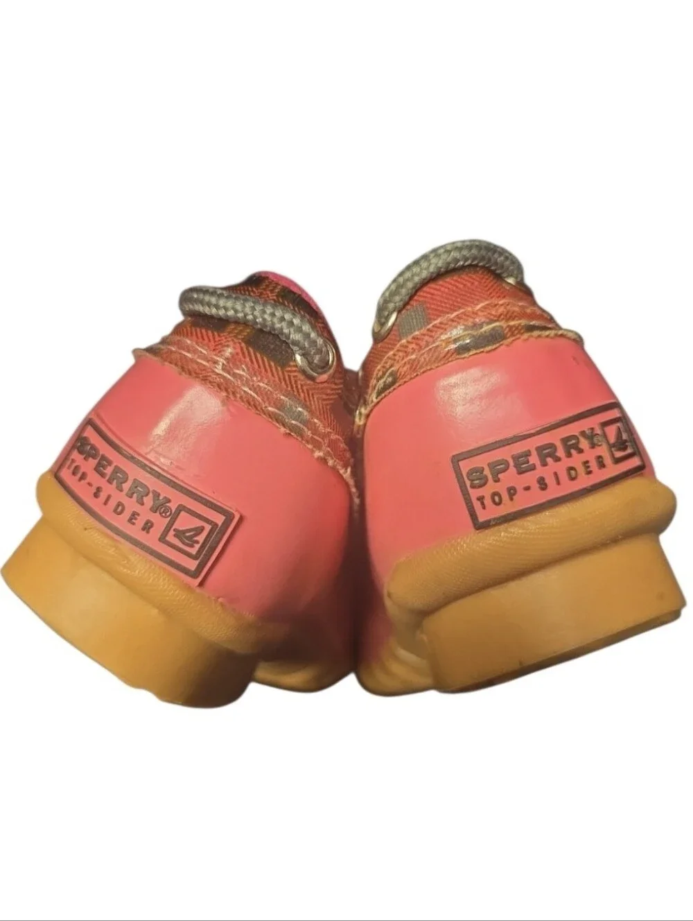 Sperry Girls Saltwater Duckie Boots Red Plaid Pattern Pink Bottom Sz.13